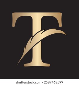 Feather Logo combine with letter T vector template
