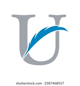 Feather Logo combine with letter U vector template