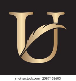 Feather Logo combine with letter U vector template