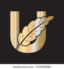 Logotipo de la pluma se combina con la letra U Vector Plantilla