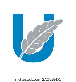 Logotipo de la pluma se combina con la letra U Vector Plantilla