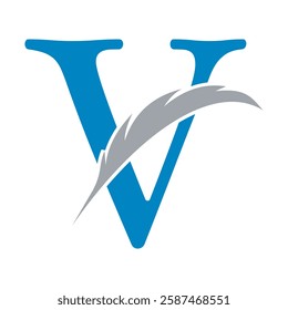 Feather Logo combine with letter V vector template