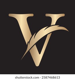 Feather Logo combine with letter V vector template