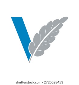 Logotipo de la pluma se combina con la letra V Plantilla de Vector