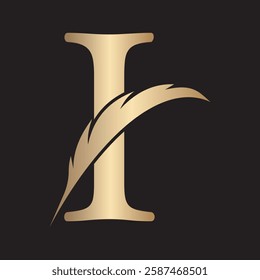 Feather Logo combine with letter I vector template