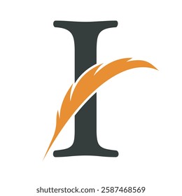 Feather Logo combine with letter I vector template