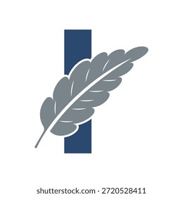Logotipo de la pluma se combina con la letra I Vector Plantilla
