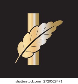 Logotipo de la pluma se combina con la letra I Vector Plantilla