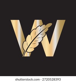 Logotipo de la pluma se combina con la letra W Plantilla de Vector