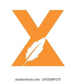 Feather Logo combine with letter X vector templat