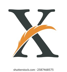Feather Logo combine with letter X vector template