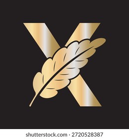 Feather Logo combine with letter X vector template