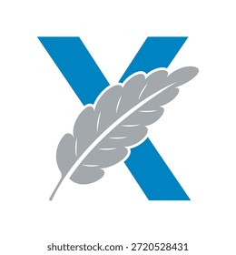 Logotipo de la pluma se combina con la letra X Plantilla de Vector