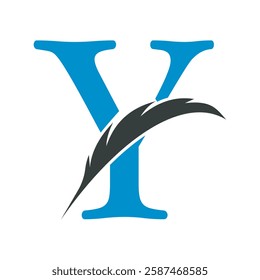 Feather Logo combine with letter Y vector template