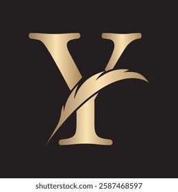 Feather Logo combine with letter Y vector template