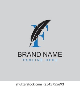 feather logo design. Elegance feather letter f logo mark.vector template

