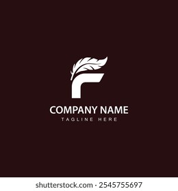 feather logo design. Elegance feather letter f logo mark.vector template
