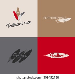 Feather logo design templates. Abstract logos ethnic and independent