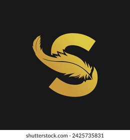 Feather logo design with vector concept letter S