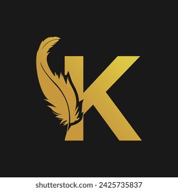 Diseño del logotipo de la pluma con la letra K del concepto del vector