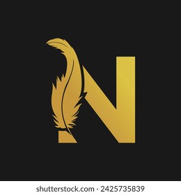 Feather logo design with vector concept letter N