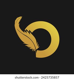 Feather logo design with vector concept letter O