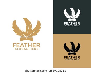 Feather logo design vector, Gold Feather logo design template