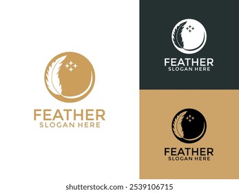 Feder Logo Design Vektor, Gold Feather Logo Design Template