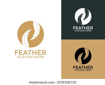 Feather logo design vector, Gold Feather logo design template
