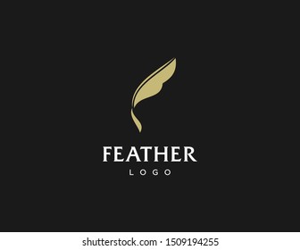 Feather logo design vector. Simple line art logo. Flat style symbol.