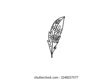 Feather logo with floral ornament decoration in zentangle design style