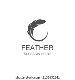 feather logo of fowl breed and pen made of feather using vector icon