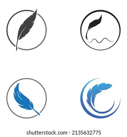 feather logo of fowl breed and pen made of feather using vector icon