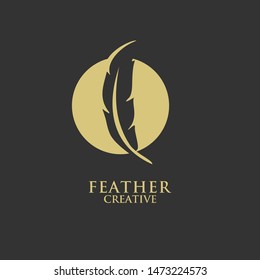 feather logo gold luxury icon design vector illustration symbol