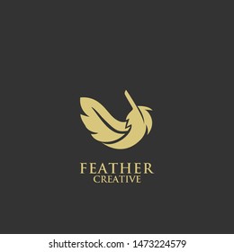 feather logo gold luxury icon design vector illustration symbol