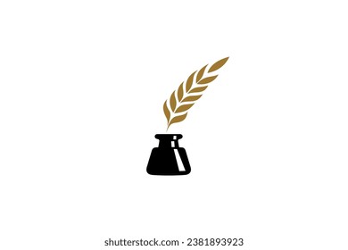 feather logo with ink for writer, signature with vintage concept