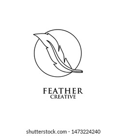 feather logo line outline black icon design vector illustration symbol