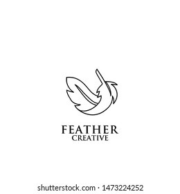 feather logo line outline black icon design vector illustration symbol