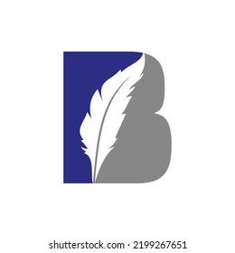 Feather Logo On Letter B Vector Template. Law Logo Bird Feather Symbol