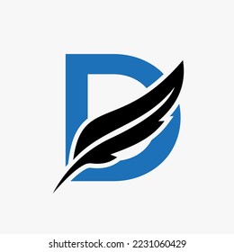 Feather Logo On Letter D Vector Template. Law Logo Bird Feather Symbol