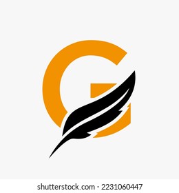 Logo De Feather En La Plantilla De Vector De Letra G. Símbolo de piel de pájaro con logotipo legal