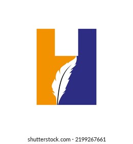 Feather Logo On Letter H Vector Template. Law Logo Bird Feather Symbol