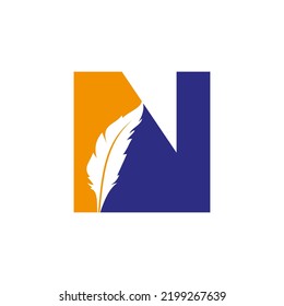 Feather Logo On Letter N Vector Template. Law Logo Bird Feather Symbol