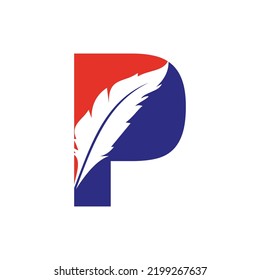 Feather Logo On Letter P Vector Template. Law Logo Bird Feather Symbol