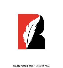 Logo De Feather En La Plantilla De Vector De Letra R. Símbolo de piel de pájaro con logotipo legal