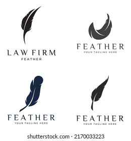 Feather logo, feather pen logo and law firm feather logo vector design.