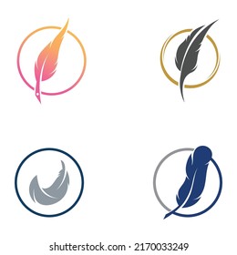 Feather logo, feather pen logo and law firm feather logo vector design.