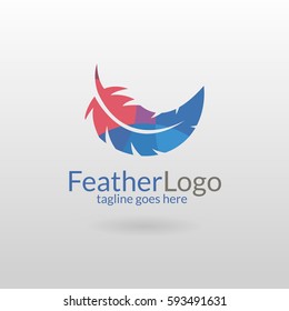 Feather logo. Polygonal feather logotype 