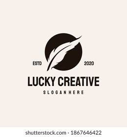 Feather logo retro vintage vector template, Writer logo, Education symbol icon