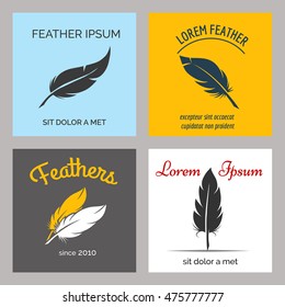 Feather logo set. Soft, flight and tenderness feathers vector symbols
